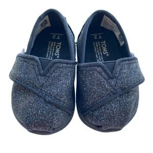Toms Classic Black Glitter Baby Infant Walker Size 2 Shoes